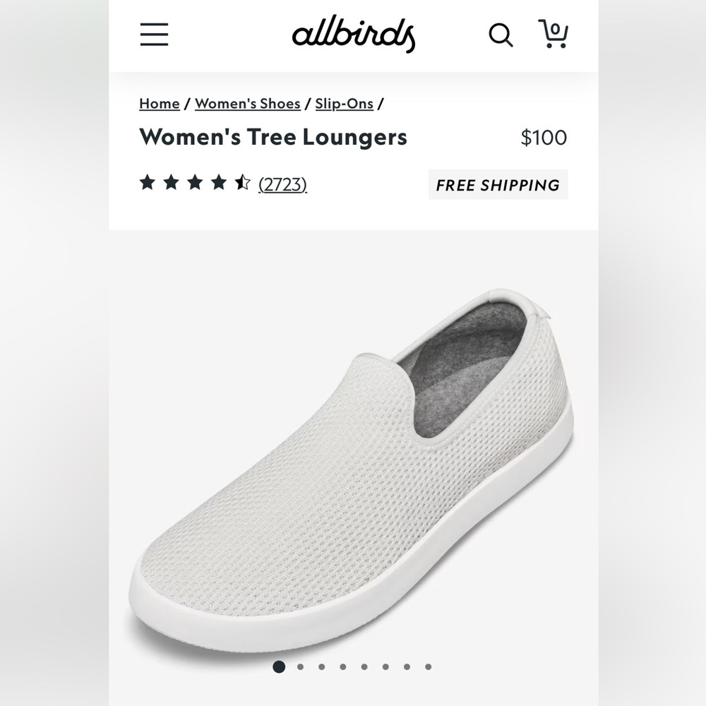 Allbirds woman’s TREE LOUNGER size 7 WHITE